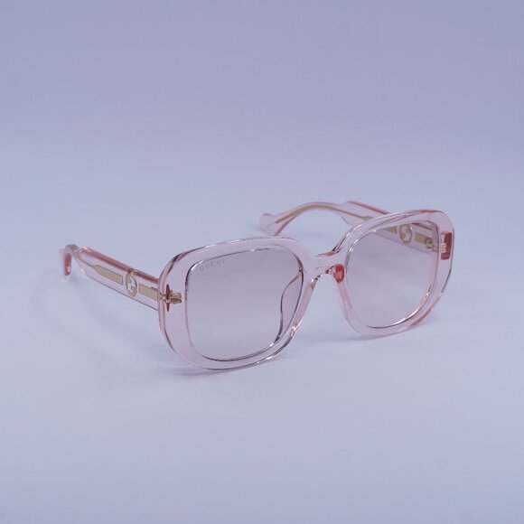 Gucci GG1557SK 003 Sunglasses Transparent Nude Square Frame, Pink Lenses - Picture 1 of 12